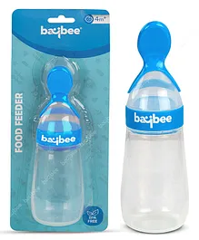 Baybee Squeezy Silicone Food Feeder Bottle with Spoon BPA Free Baby Feeder Fruit Rice Cereals Puree Feeding Bottle 90 ml - Blue