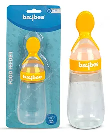 Baybee Squeezy Silicone Food Feeder Bottle with Spoon BPA Free Baby Feeder Fruit Rice Cereals Puree Feeding Bottle 90 ml - Yellow