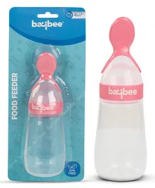 Baybee Squeezy Silicone Food Feeder Bottle with Spoon BPA Free Baby Feeder Fruit Rice Cereals Puree Feeding Bottle 90 ml - Pink