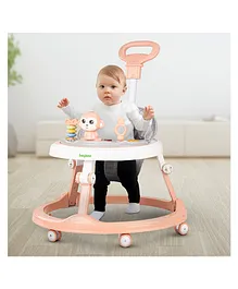 Baybee Drono Baby Walker for Kids with 4 Height Adjustable Parental Push Handle Foot Mat & Musical Rattle Toy Bar Round Kids Activity Walker for Baby - Pink