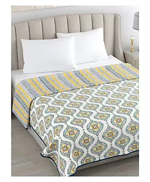 Haus and kinder 100% Cotton Cambric Reversible Single Bed Dohar for AC rooms -  Green& Yellow