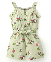 Enfance Core Sleelveless Bear & Candy  Ice Cream Printed Jumpsuit - Pista Green