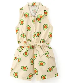 Enfance Core Sleelveless Avocado Printed Jumpsuit - Fawn Beige