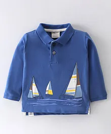 Ollypop Cotton Full Sleeves T-Shirt Boat Printed - Crown Blue