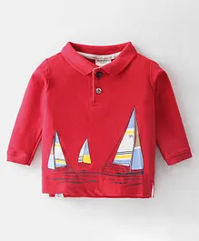 Ollypop Cotton Full Sleeves T-Shirt Boat Printed - Retro Red