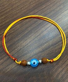 Darshraj 925 Sterling Silver Blue Evil Eye with 2 Rudraksh Thread Bracelet - Yellow & Red