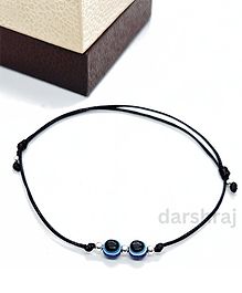 DARSHRAJ 925 Sterling Silver 2 Evil Eye With Silver Ball Black Thread Anklet For Baby Girls Baby Boys