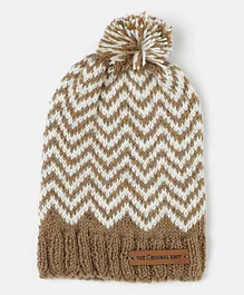 The Original Knit Handmade Chevron Designed Cap - Brown & Off White