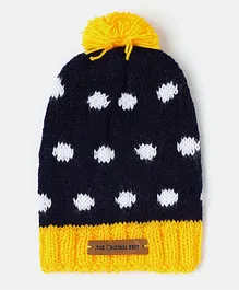 The Original Knit  Handmade Pom Pom Detailed Cap -Black & Yellow