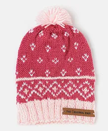 The Original Knit Handmade Abstract Motif Designed  Cap - Pink