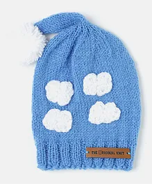 The Original Knit Handmade Cloud Crotchet Embroidered Cap - Blue & White
