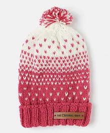 The Original Knit Handmade Abstract Motif Designed Cap - Pink & White