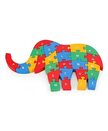 Alpaks Elephant Wooden Jigsaw Puzzle 1 Side Alphabets & Other Side Numbers - Multicolor
