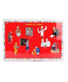 Alpak Table Mat With Family & Community Helpers Print - Red