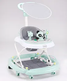 Babyhug 3 in 1 Activity Baby Walker Cum Rocker for Kids with Ajustable Height & Canopy and Parent Control Push Handle Footmat Music & Light- Green