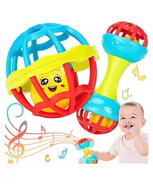 YAMAMA Baby Rattle Teething Toys for New Born Babies and Kids Set of 2 - Multicolour