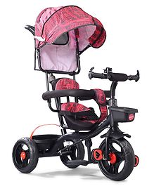 Babyhug Plug & Play Apache Tricycle with Parental Handle and Printed Canopy - Red