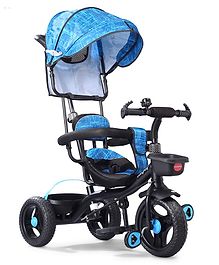 Babyhug Plug & Play Apache Tricycle with Parental Handle and Printed Canopy - Blue