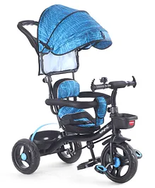 Babyhug Plug & Play Apache Tricycle with Parental Handle and Printed Canopy - Blue