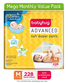 Babyhug Advanced Pant Style Diapers Medium (M) Size Mega Monthly Box Pack - 228 Pieces