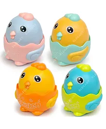 Elecart  Chick Press Mechanical Sliding Toy Push and Go Toy Crawling Toys  Pack of 4 - Random Color