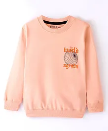 Doreme Cotton Terry Full Sleeves T-Shirt Text Print - Peach