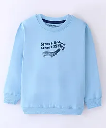 Doreme Cotton Terry Full Sleeves T-Shirt Text Print - Blue