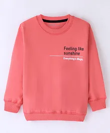 Doreme Cotton Terry Full Sleeves T-Shirt Text Print - Coral Rose