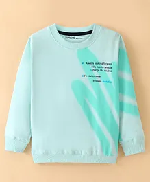 Doreme Cotton Terry Full Sleeves T-Shirt Text Print - Cruise Green