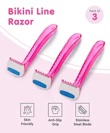 Disposable Bikini Line Hair Removal Razor Pack of 3 - Rose Red