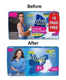 Stayfree Secure Cottony Sanitary Pads with Wings XL - 18 Pieces