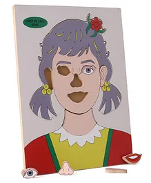 Little Genius Wooden Part of Girl Face Board Puzzle Red & Yellow - 10 Pieces