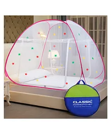 Classic Mosquito Net for Double Bed King Size Foldable Machardani with 30 Pair of Stars - Pink