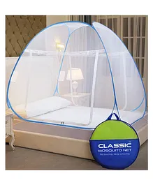 Classic Mosquito Net for Double Bed King Size with a Mobile Pocket Foldable Machardani Polyester 30GSM Strong Net - Blue
