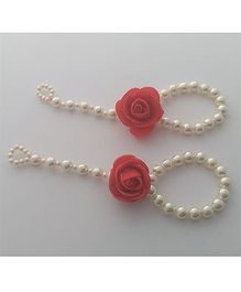 Pihoo Anklet Pearl And Flower Design - Off White Red