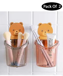 Mihar Essentials Toothbrush Holder Shelf Wall Mounted with Self Adhesive Teddy Bear Magic Sticker -Pack Of 2