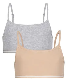 Charm n Cherish Cotton Beginners Bra Solid Color Pack of 2 - Grey & Nude