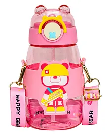 Koochie Koo Plastic Cute Water Bottles for Kids Customizable Bottle with Stickers Soft Silicone Straw Adjustable Strap and Secure Lock BPA Free Bottle for School Kids Pink- 650 ml