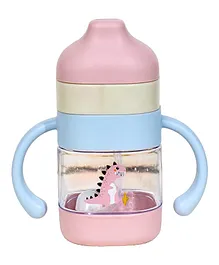 Koochie-Koo Plastic Transparent Sippy Cups Bite Resistant Soft Silicone Spout Water Bottle for Baby Baby Sipper Bottle with Handle Pink- 300 ml