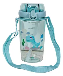 Koochie-Koo Plastic Transparent Sipper WaterBottle with Straw for Pre School Kids Anti Leak Water Bottles with Push Button Secure Lock Strap and Measuring Scale Blue - 650 ml