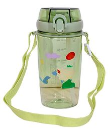 Koochie-Koo Plastic Transparent Sipper Water Bottle with Straw for Pre-School Kids Anti Leak Water Bottles with Push Button Secure Lock Strap and Measuring Scale Green - 650 ml