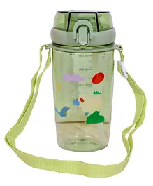 Koochie-Koo Plastic Transparent Sipper Water Bottle with Straw for Pre-School Kids Anti Leak Water Bottles with Push Button Secure Lock Strap and Measuring Scale Green - 650 ml