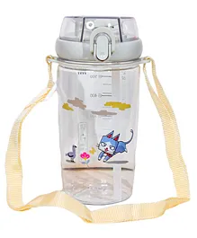 Koochie-Koo Plastic Transparent Sipper Water Bottle with Straw for Pre-School Kids Anti Leak Water Bottles with Push Button Secure Lock Strap and Measuring Scale White - 650 ml