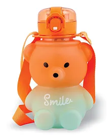 Koochie Koo Plastic Teddy Bear Water Bottle Push Button Water Bottle with Straw Sipper Bottle with Adjustable Strap and Stickers Orange - 800 ml