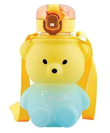 Koochie Koo Plastic Teddy Bear Water Bottle Push Button Water Bottle with Straw Sipper Bottle with Adjustable Strap and Stickers Yellow - 800 ml