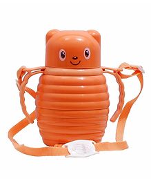 Koochie Koo Cute Bee Designed Plastic Water Bottle Twist Open Bottle with Spout Mouth Two Way Drink Water Bottles with Cup and Adjustable Strap Orange - 700 ml