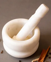 Byora Homes White Marble Concentric Mortar and Pestle - 1000 g
