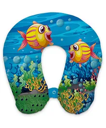 Right Gifting Digital Printed Ocean Friends Theme Recron Filled Neck Travel Pillow - Multicolor
