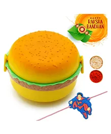Elecart Super Hero Rakhi with Burger Lunch Box Best Combo Raksha Bandhan Gift Set for Brother