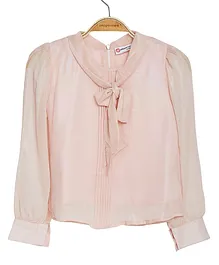 Peppermint Full Sleeves Pintucked Solid Front Tie Up Top - Peach